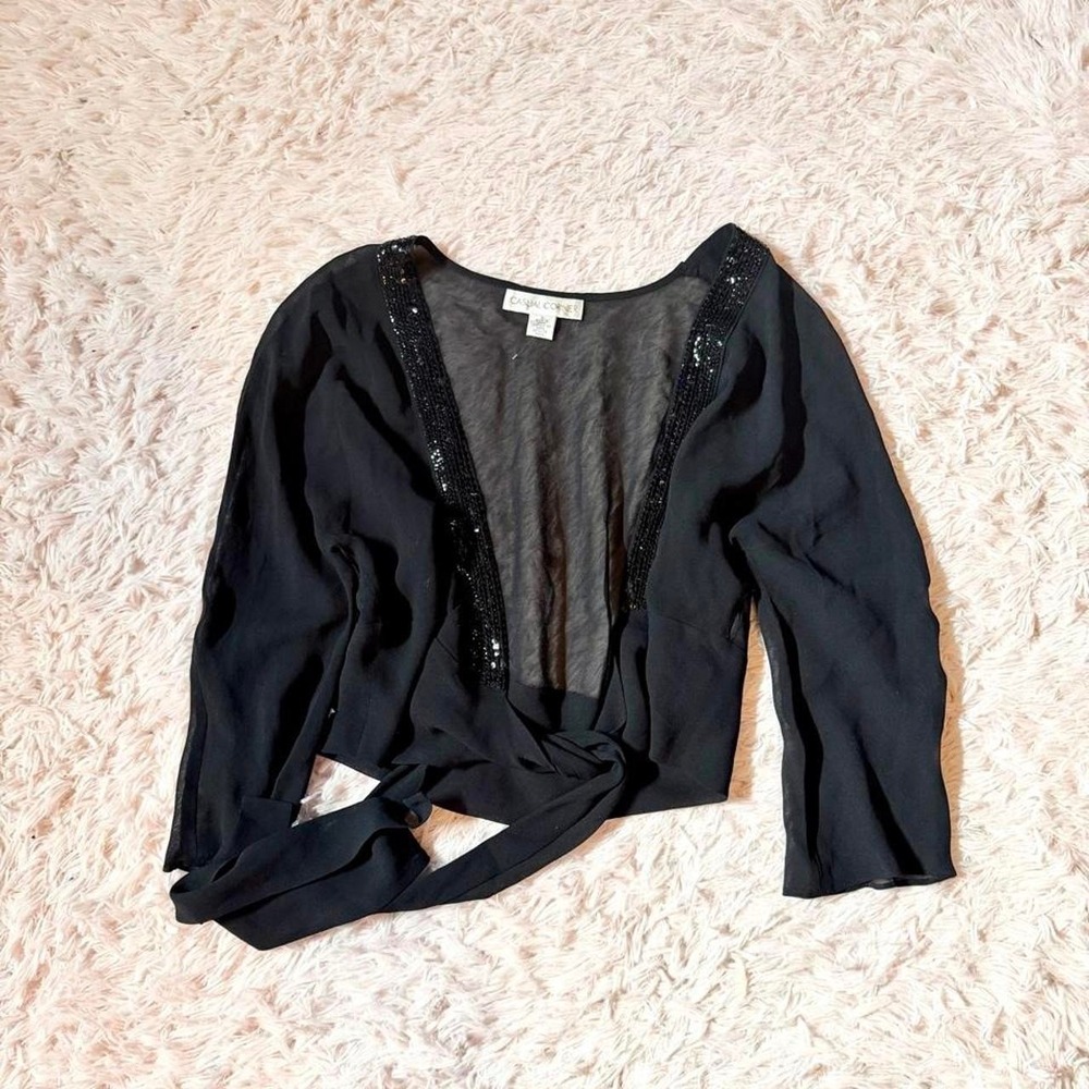100% Silk Flowy Glam Layering Goddess Ethereal Whimsical Cropped Bolero Womens 4